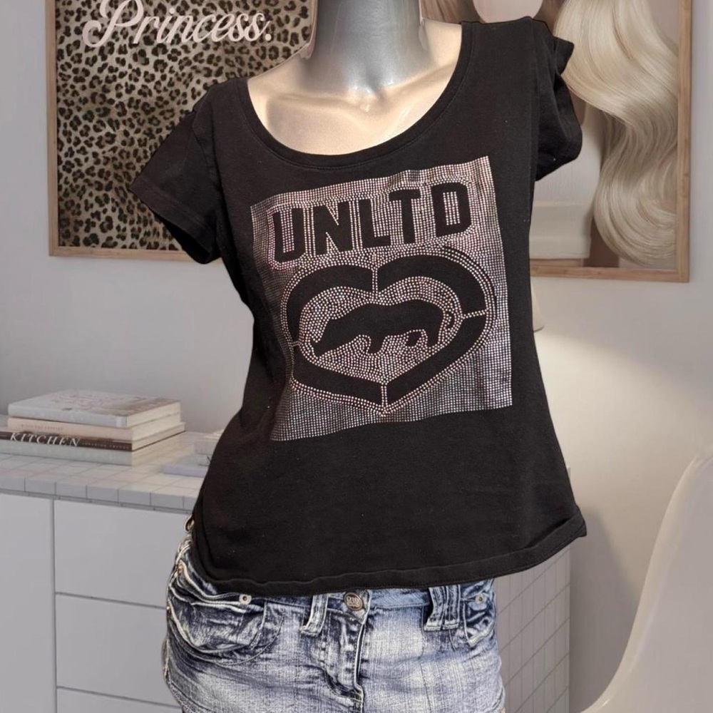 Ecko Vintage Y2K Bling Black Baby Tee